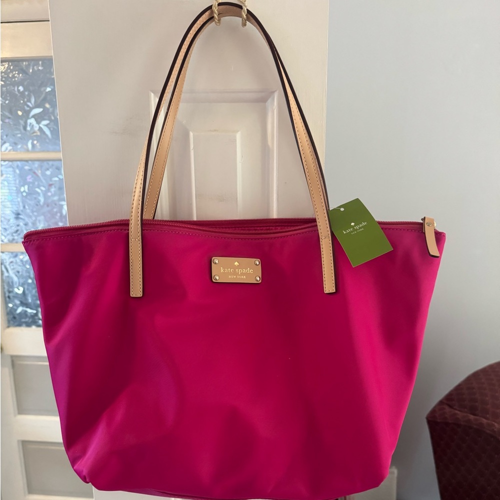 Kate Spade Fuchsia Nylon Tote with Tan Straps
NWT